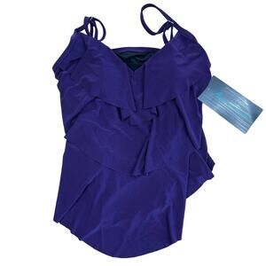 Aqua Green Women's Purple Ruffle Tiered Tankini Swim Suit - Size Small - NWT